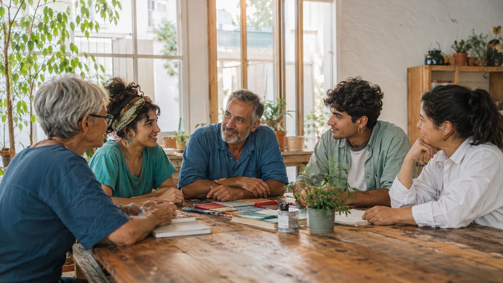 Personas compartiendo una conversación en un espacio comunitario