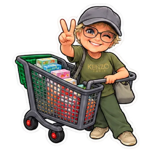 Ilustración de una voluntaria con un carro de alimentos