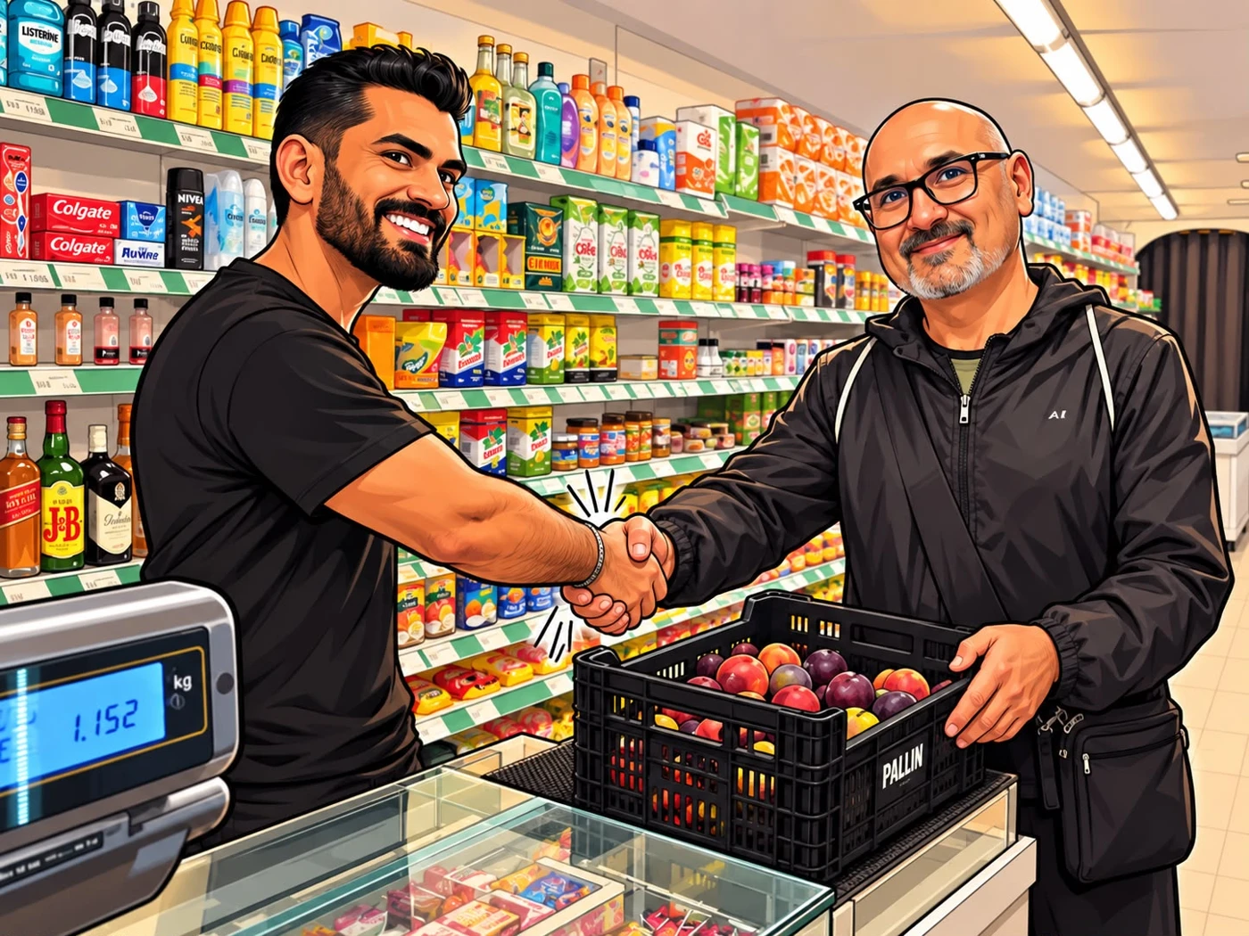 Ilustración de la entrega de alimentos en Bona Fruita